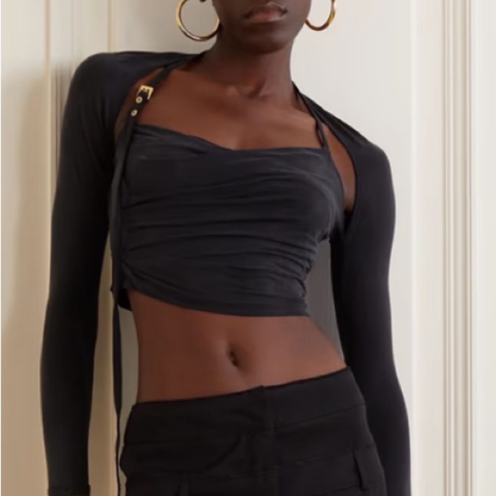 Jacquemus Black Long Sleeve Ruched Crop Top